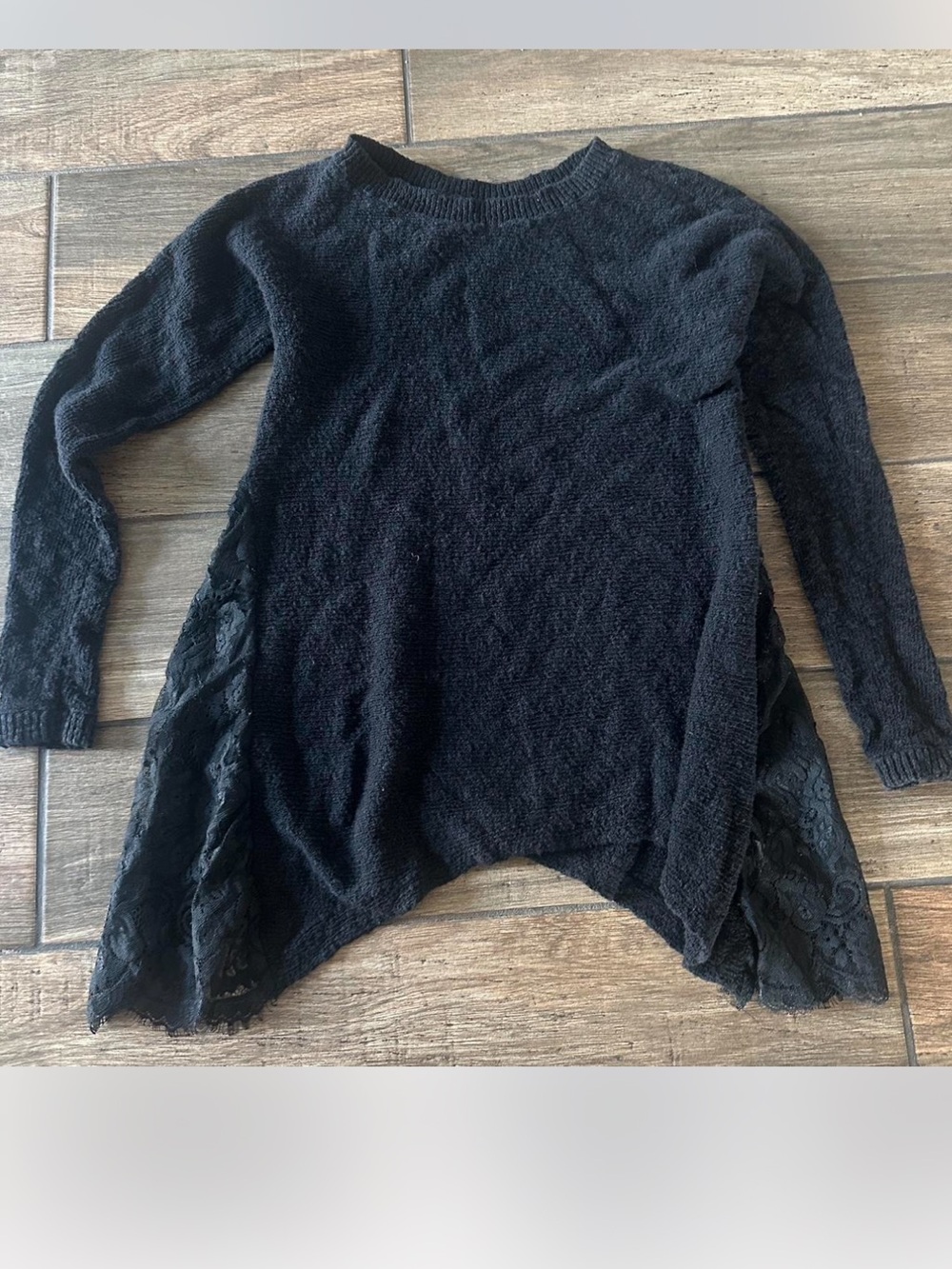 LC Lauren Conrad Black Crewneck Sweater with Lace Side Panels